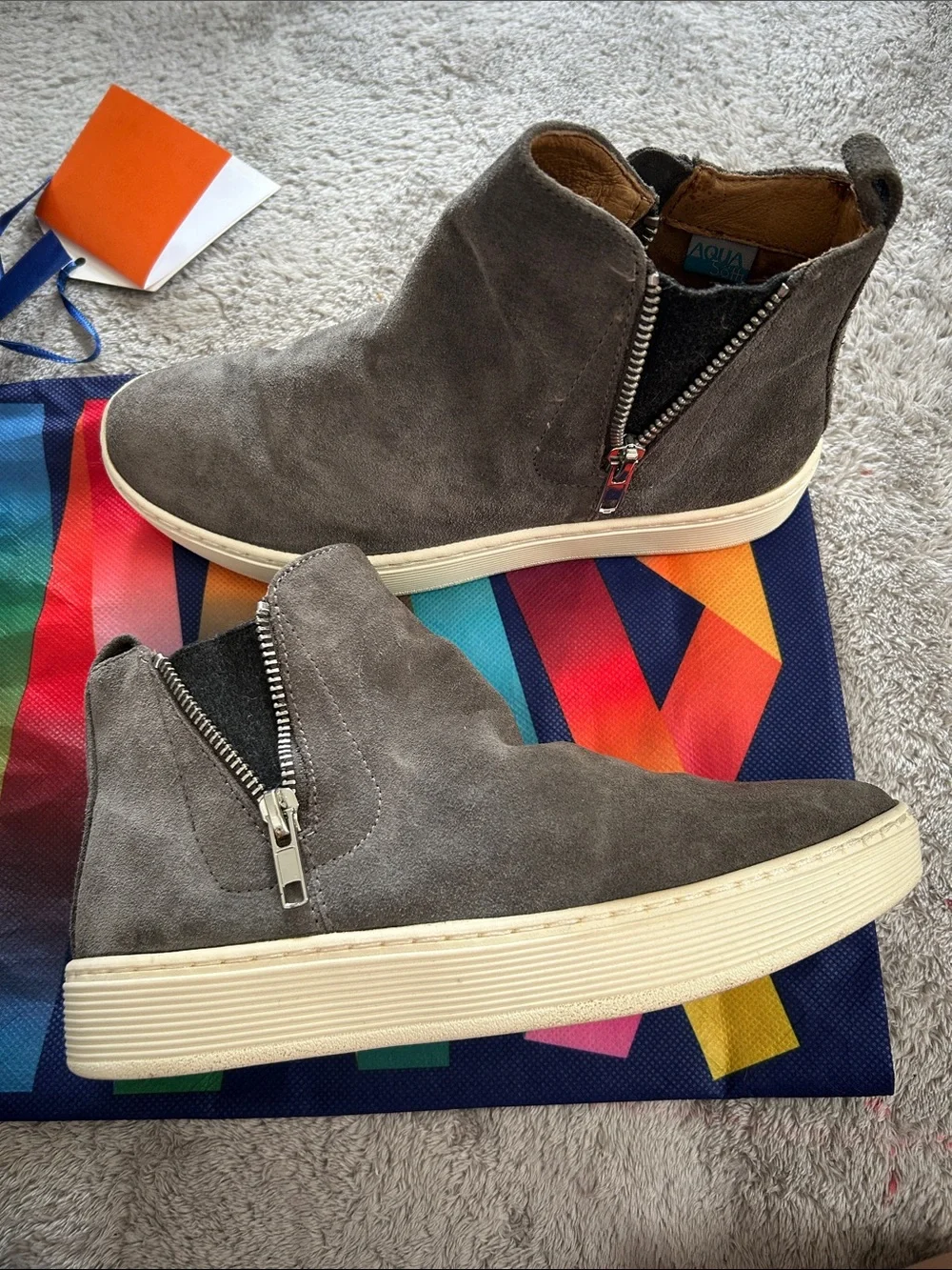 Aqua Gray Suede Chukka Boots with Side Zip